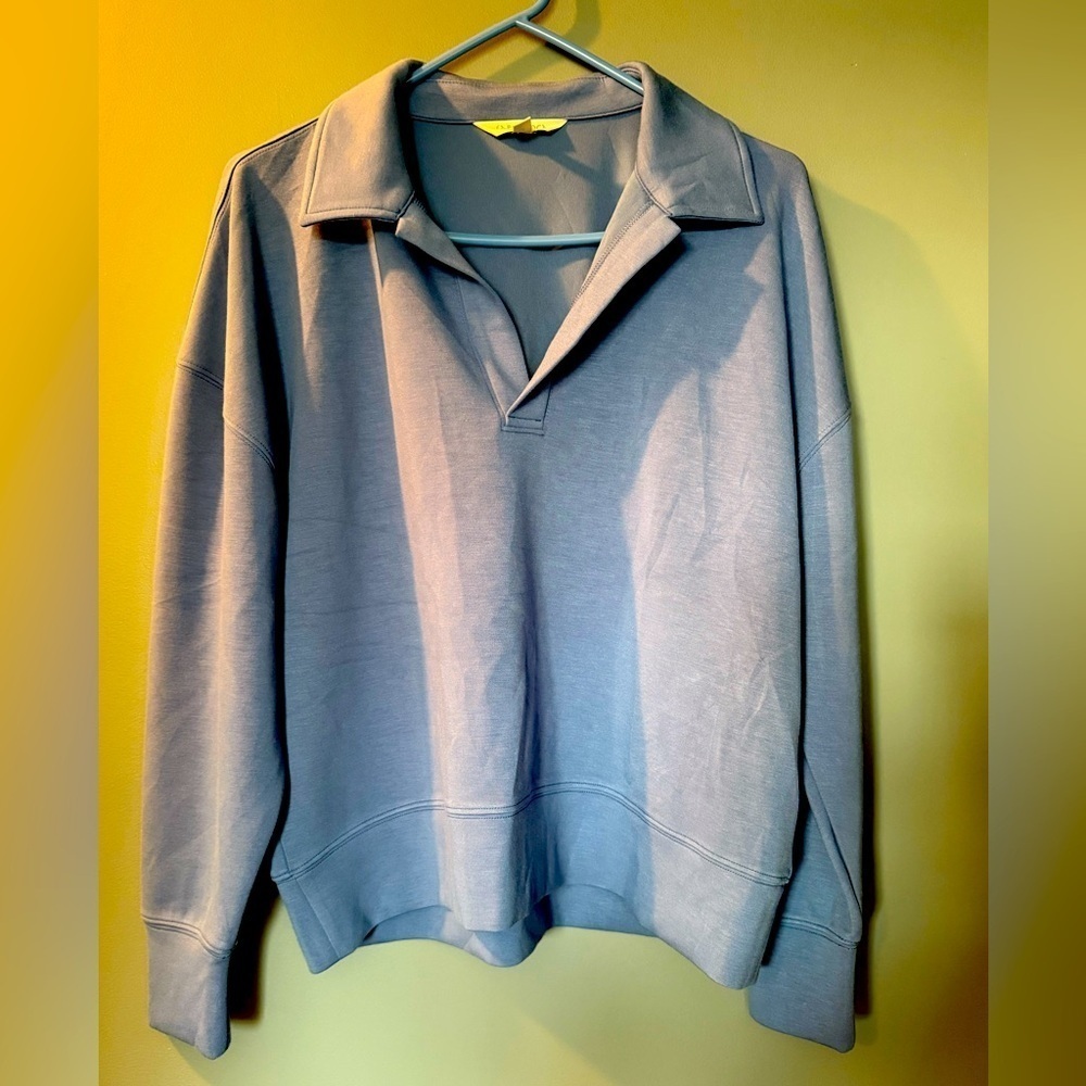 Earth Yoga Super Soft Collared Athleisure Sweatshirt Heathered Blue Womens Sz M